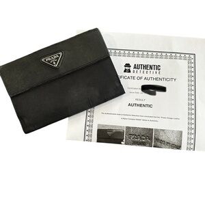 Authentic Vintage PRADA Leather & Nylon Compact Wallet with COA - Black